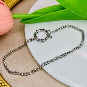 Small Curb Link Spring Mariner Clasp Stackable Bracelet Silver